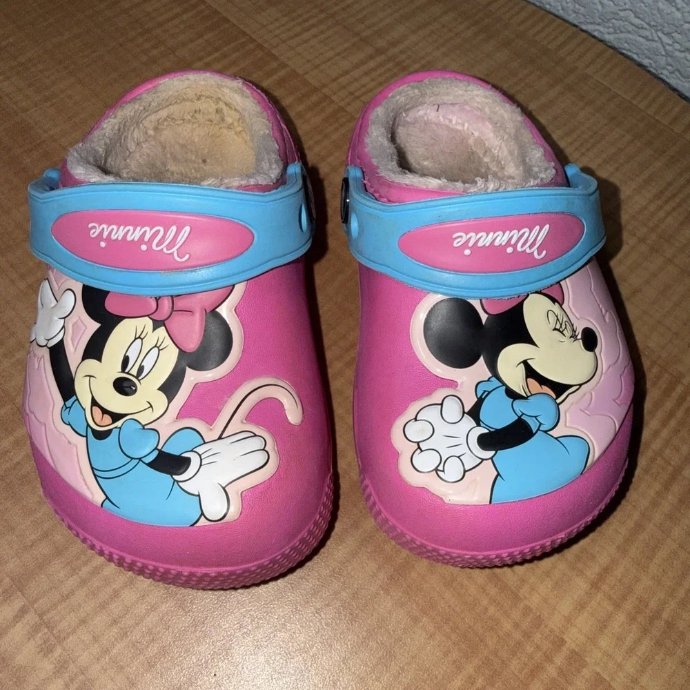 Crocs Disney Minnie Mouse Lined Pink Blue Clogs Mules Toddler Shoes Girls C7